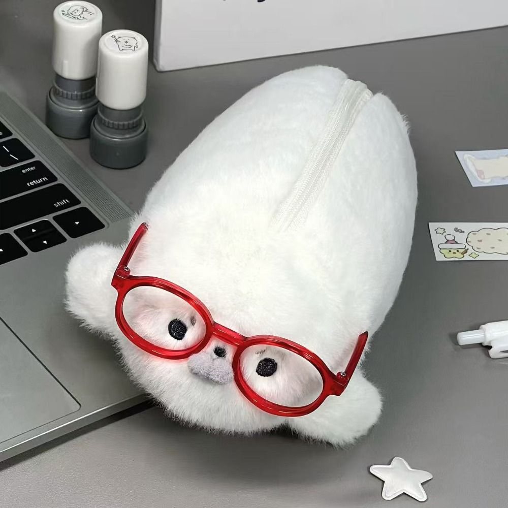 Aesthetic Large Pencil Case Pouch - Komik Fok Balığı Figürlü Kalem Kutusu,