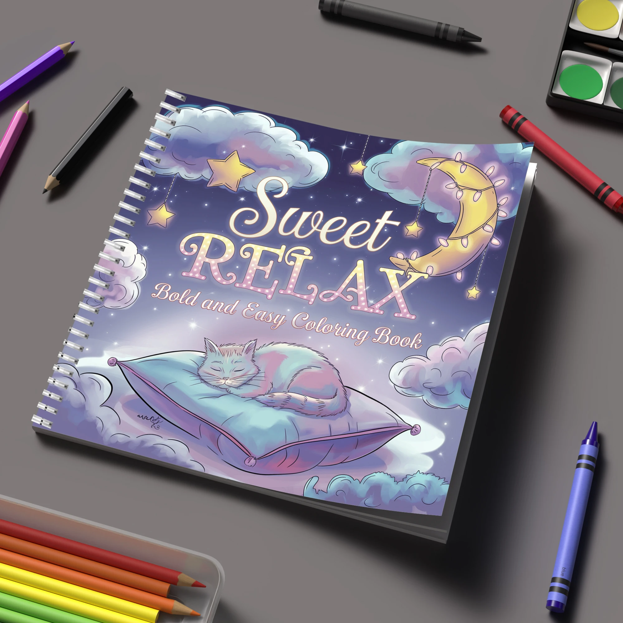 School Supplies - Yetişkinler için Boyama Kitabı Sweet Relax,