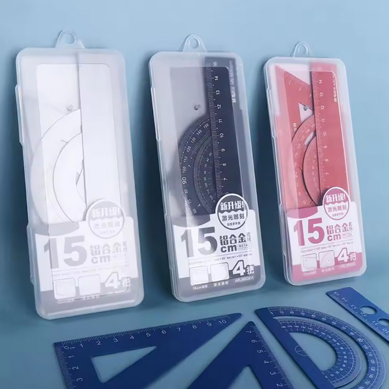 Math Geometry Set With Compass - 4 adet/takım Alüminyum Cetvel Seti Metal/Plastik/Yumuşak